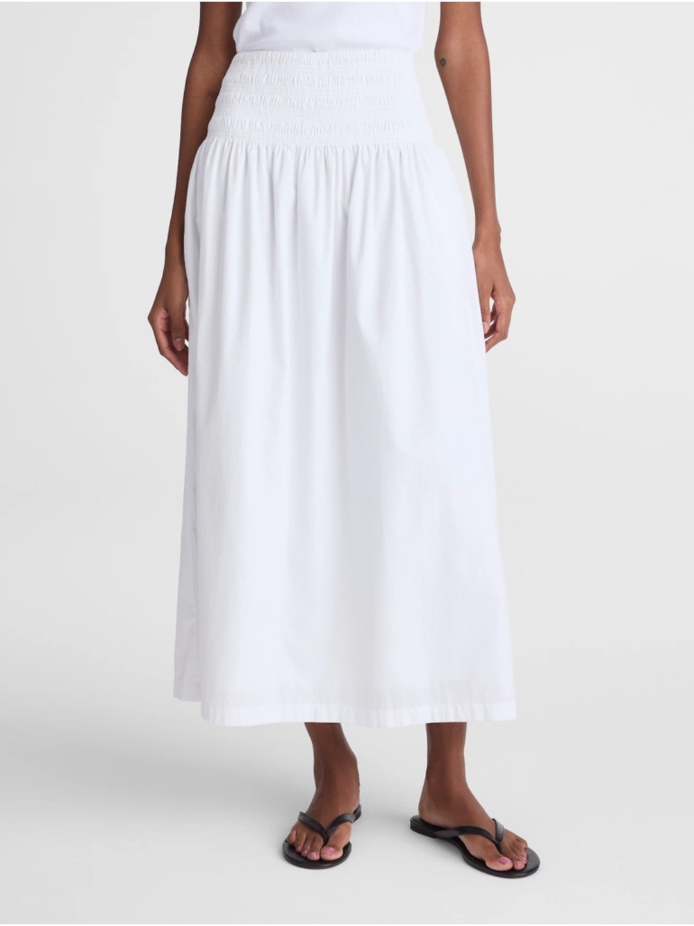 Madewell Smocked-Waist Poplin Midi Skirt - Picture 2 of 8
